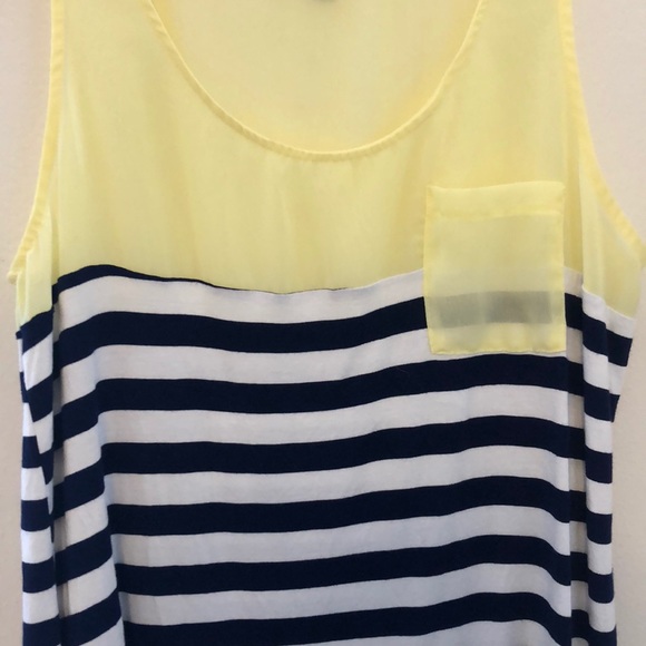 Charming Charlie: Yellow White and Navy Tank Top - Picture 3 of 5